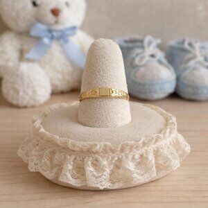 Vintage Infant Child ID Ring Gold Tone Band Scroll Design